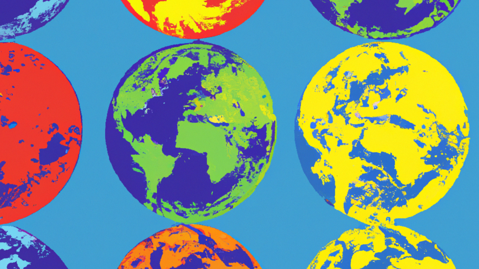 About the post: Images are generative AI-created. Prompt: An Andy Warhol style screen print array of globes. Tool: DALL-E.