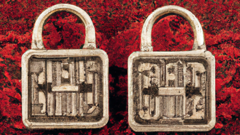 About the post: Images are generative AI-created. Prompt: two elaborate engraved metal locks resting side by side on a red velvet swatch. Tool: DALL-E.