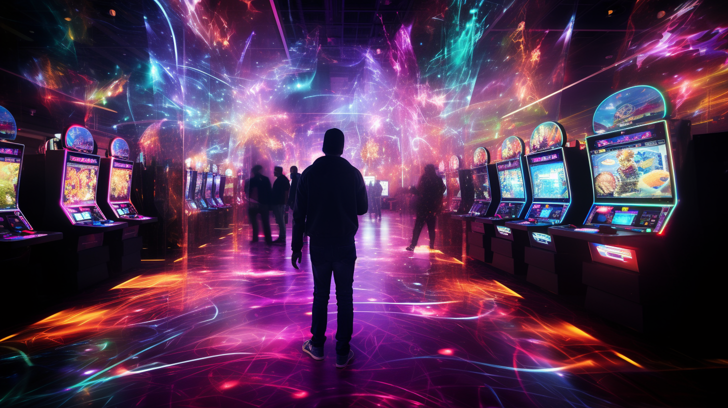 About the post: Images are generative AI-created. Prompt: Trippy, psychedelic version of someone entering Las Vegas casino floor, their face being scanned by a futuristic scanner to verify their identity, swirling lights, floating slot machines. Tool: Midjourney.