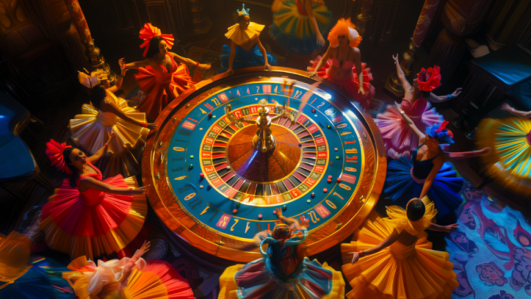 About the post: Images and videos are generative AI-created. Prompt: A roulette wheel with vibrant costumed Brazilian carnival dancers, lively, photorealistic style, dynamic composition, aerial view. Tools: Midjourney, Luma.